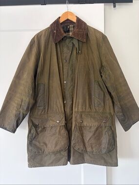 Vintage Barbour Olive Waxed Cotton Border Coat